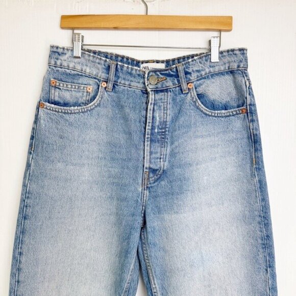 ZARA STRAIGHT LEG HIGH WAISTED CROP JEANS 10 - Picture 2 of 6